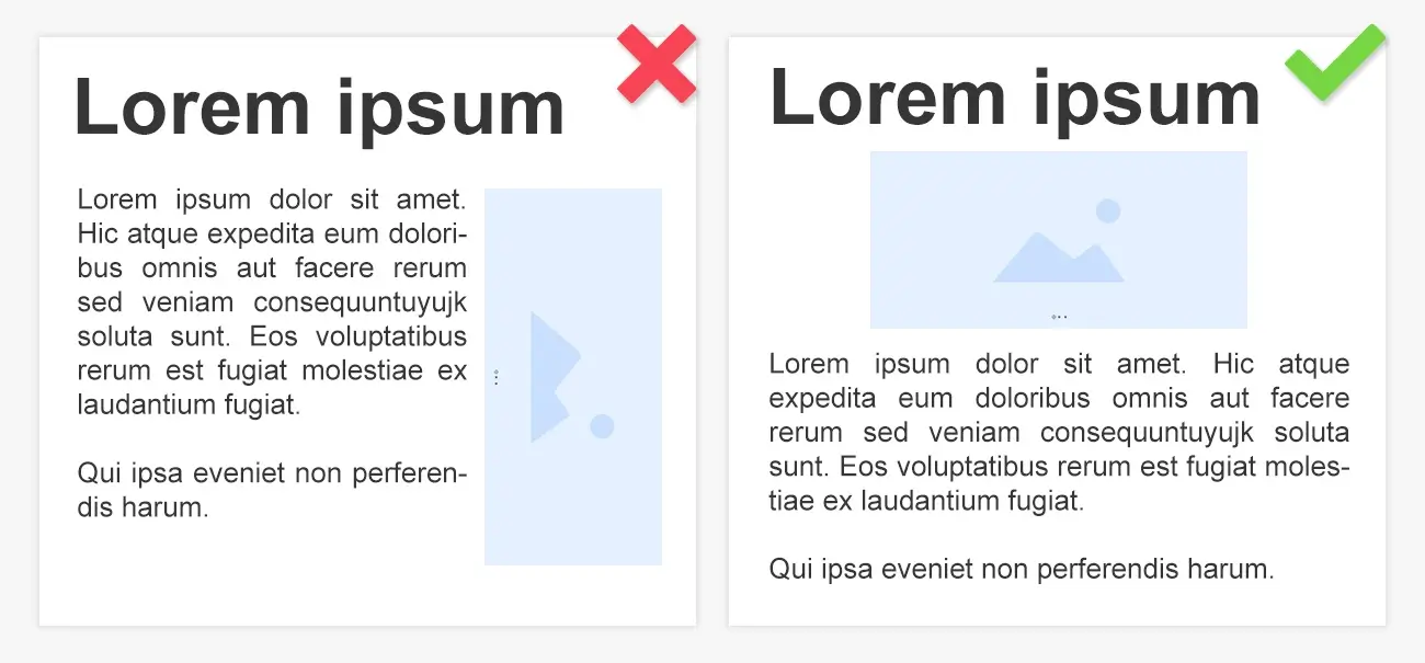 Inadequate orientation of figures and elements