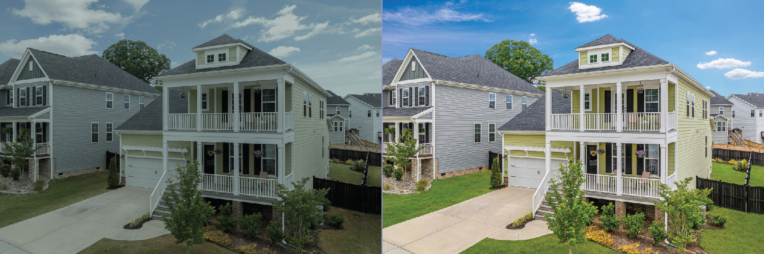 Before andafter aerial image showing sky replacement