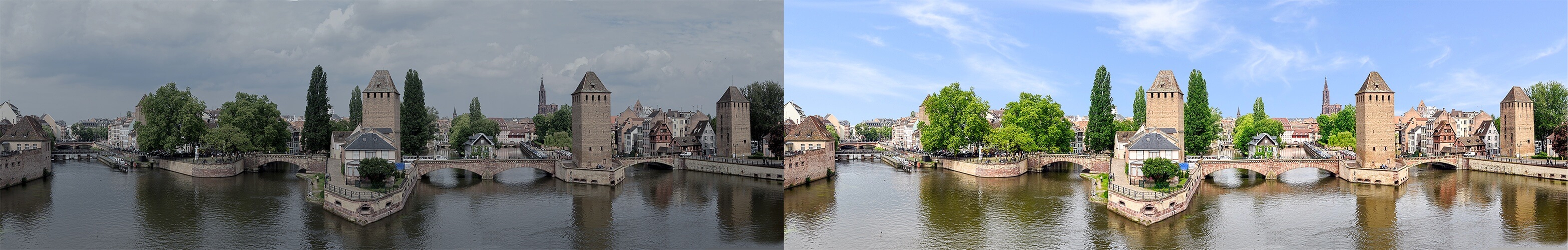 Before and after example of 360-degree photo editing